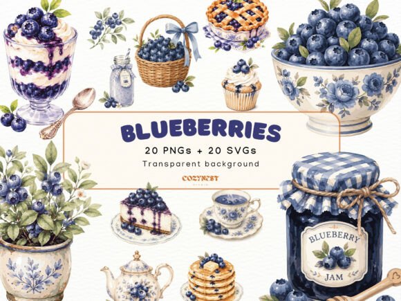 Download Blueberry Watercolor Cliparts, PNG SVG - Watercolor Collection
