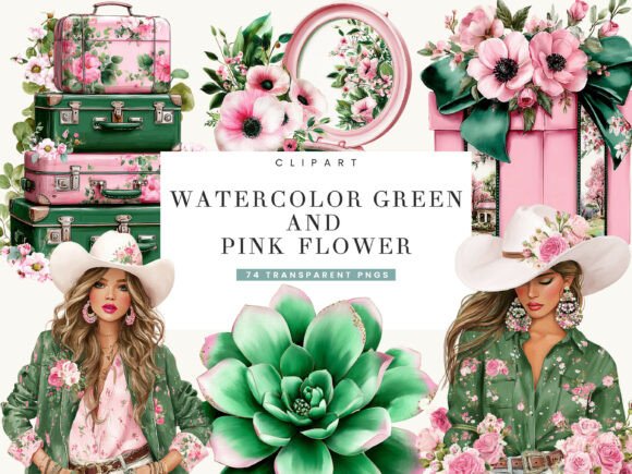 Download Watercolor Green and Pink Flower Clipart - Watercolor Collection