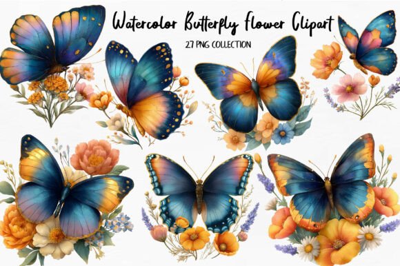 Download Watercolor Butterfly Flower Clipart - Watercolor Collection