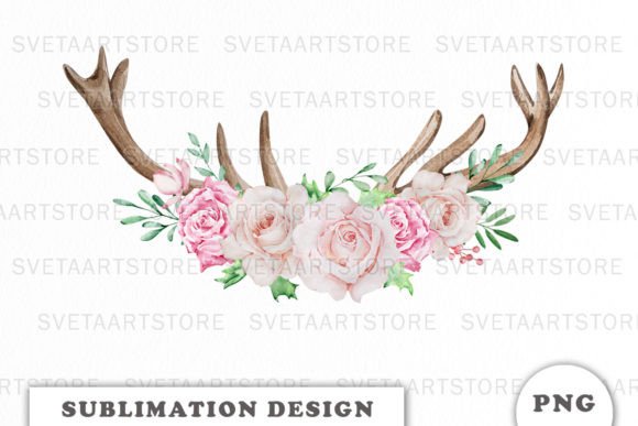 Download Watercolor Floral Deer Antlers Png - Watercolor Collection