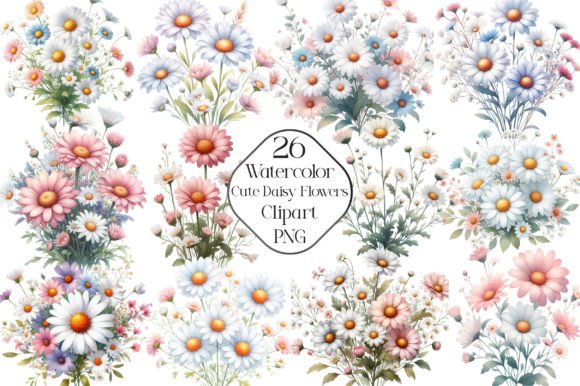 Download Watercolor Daisy Cute Flowers Clipart - Watercolor Collection