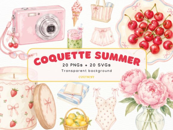 Download Coquette Summer Watercolor Cliparts PNG - Watercolor Collection