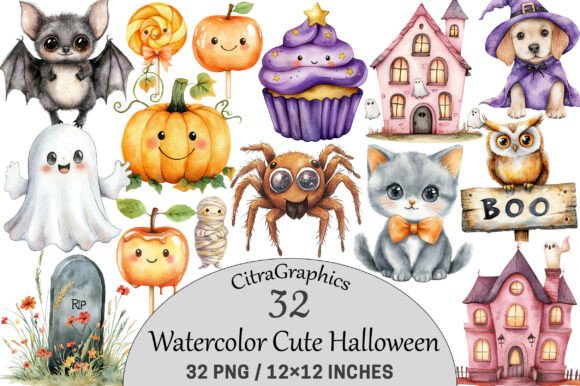 Download Watercolor Cute Halloween Clipart. - Watercolor Collection