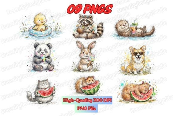 Download Summer Animals Watercolor PNG Bundl - Watercolor Collection
