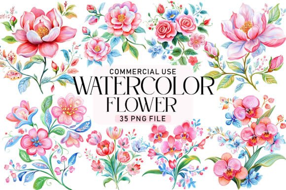 Download Watercolor Flower Clipart Bundle - Watercolor Collection