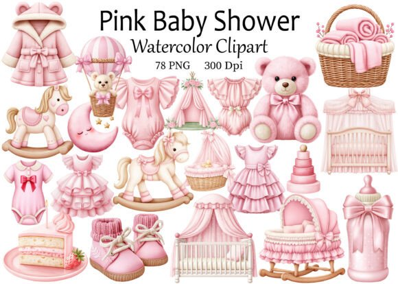 Download Pink Baby Shower Clipart Watercolor - Watercolor Collection