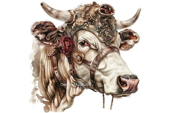 Download Vintage Steampunk Cow. Watercolor. PNG - Watercolor Collection