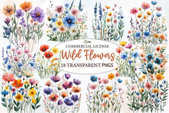 Download Charming Wild Flowers Watercolor Clipart - Watercolor Collection
