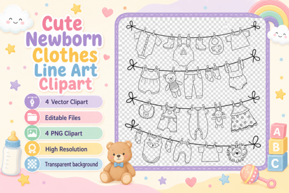 Download Cute Newborn Clothes Line Art Clipart - Newborn Collection