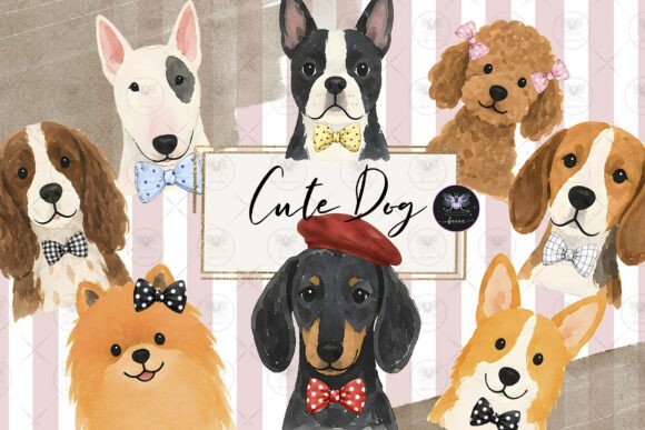 Download Dog Clipart Watercolor Bow - Watercolor Collection