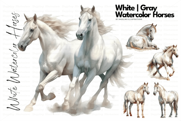 Download Gray | White Watercolor Horses - Watercolor Collection