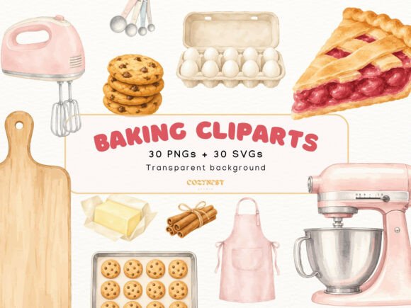 Download Baking Watercolor Cliparts, Kitchen Tool - Watercolor Collection