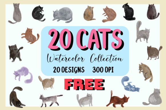 Download Watercolor Cute Cats Clip - Watercolor Collection