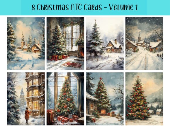 Download 8 Christmas ATC Cards for Scrapbooking - Premium Bundle