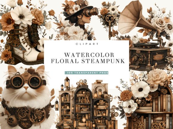 Download Watercolor Floral Steampunk Clipart - Watercolor Collection