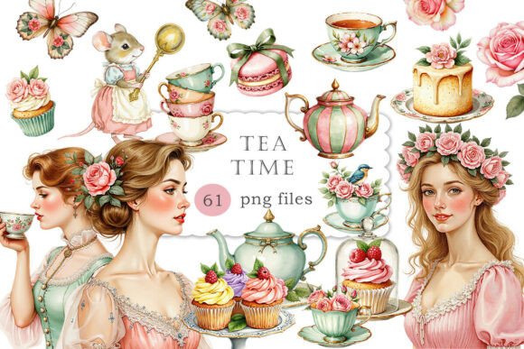 Download Shabby Tea Time Victorian Watercolor PNG - Watercolor Collection