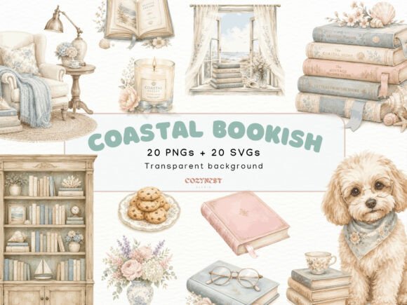 Download Coastal Bookish Watercolor Cliparts PNG - Watercolor Collection
