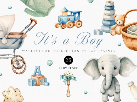 Download Baby Boy Watercolor Digital Clipart Set - Watercolor Collection