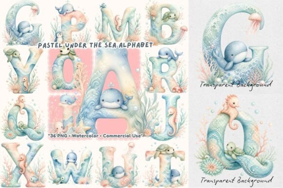 Download Pastel Ocean Animal Alphabet Watercolor - Watercolor Collection
