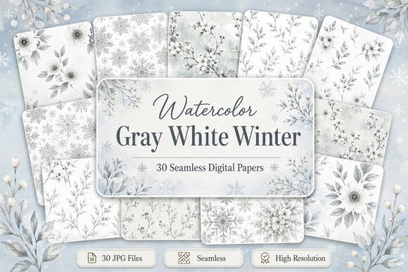 Download Watercolor Gray White Winter Patterns - Watercolor Collection