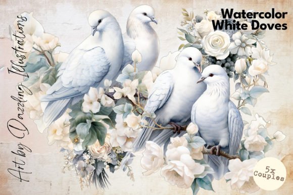 Download Pastel White Watercolor Dove Couples - Watercolor Collection