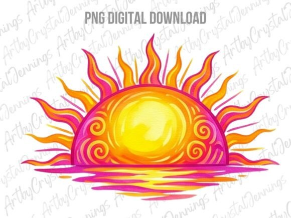Download Retro Boho Watercolor Summer Sun PNG - Watercolor Collection