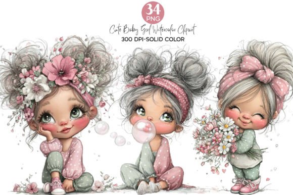 Download Watercolor Cute Baby Girl Clipart - Watercolor Collection