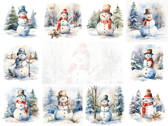 Download Charming Watercolor Snowman Clipart - Watercolor Collection