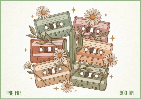 Download Retro Cassette Tape Floral Design - Premium Bundle