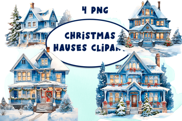 Download Watercolor Christmas Houses Clipart - Watercolor Collection