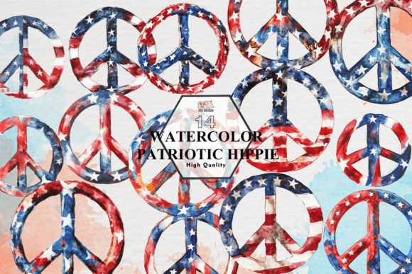 Download Watercolor Patriotic Hippie PNG - Watercolor Collection