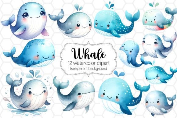 Download 12 Cute Whale Watercolor Clipart Bundle - Watercolor Collection