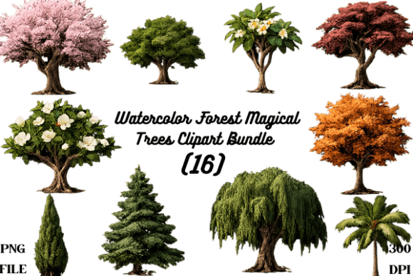 Download Watercolor Forest Magical Trees Clipart - Watercolor Collection