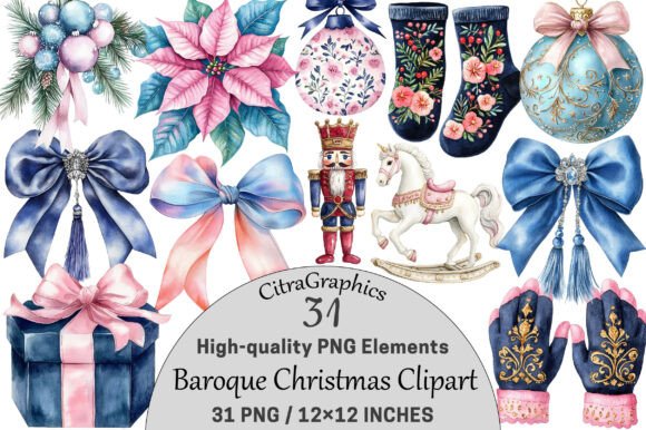 Download Watercolor Baroque Christmas Clipart. - Watercolor Collection