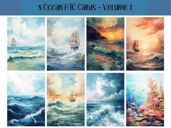 Download 8 Ocean ATC Cards for Scrapbooking - Premium Resources