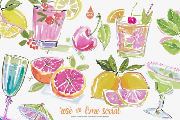 Download Preppy Cocktail Watercolor Clipart Set - Watercolor Collection