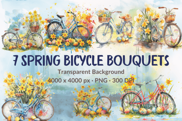 Download Easter Watercolor Bicycle Clipart Bundle - Watercolor Collection
