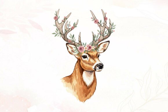 Download Watercolor Deer Head with Floral Antlers - Watercolor Collection