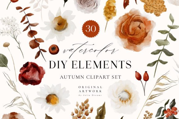 Download Autumn Watercolor Flower Digital Clipart - Watercolor Collection
