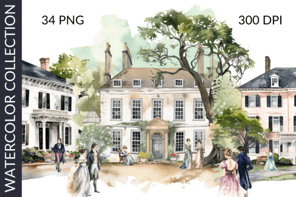 Download Jane Austen Watercolor Clipart Bundle - Watercolor Collection