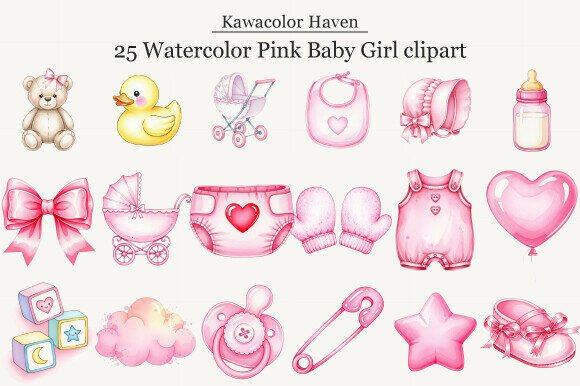 Download Watercolor Pink Baby Girl Clipart - Watercolor Collection