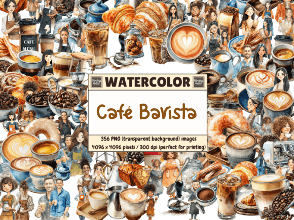 Download Cafe Barista Watercolor Clipart - Watercolor Collection