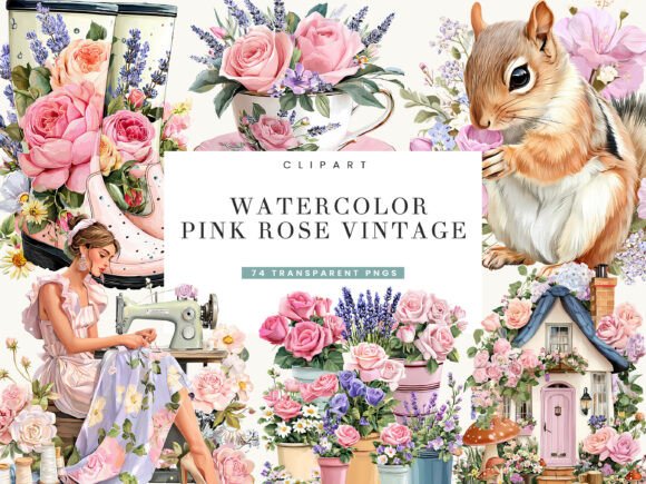 Download Watercolor Pink Rose Vintage Clipart - Watercolor Collection