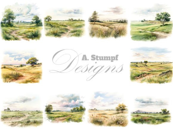 Download Grassland Landscape Clipart Watercolor - Watercolor Collection