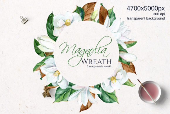 Download White Watercolor Magnolia Round Frame - Watercolor Collection