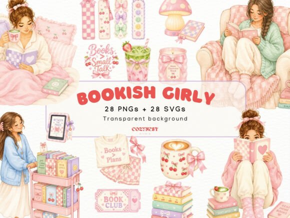 Download Cozy Bookish Girl Watercolor Clipart PNG - Watercolor Collection