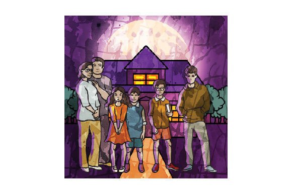 Download The Family Standing in Front of the Old House - Watercolor - Watercolor Collection
