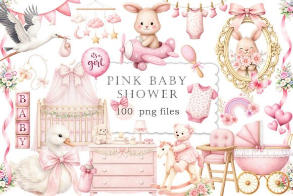 Download Pink Baby Shower Clipart Watercolor PNG - Watercolor Collection