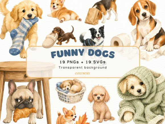 Download Funny Dogs Watercolor Cliparts Puppy PNg - Watercolor Collection