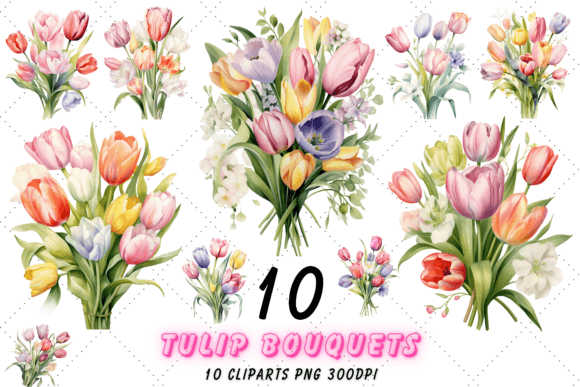 Download Pastel Tulip Bouquets Watercolor Clipart - Watercolor Collection